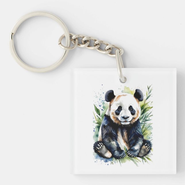 Beautiful Watercolor Panda Bear  Keychain (Front)