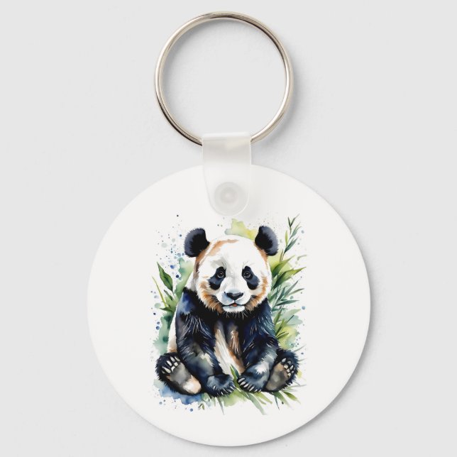 Beautiful Watercolor Panda Bear  Keychain (Front)