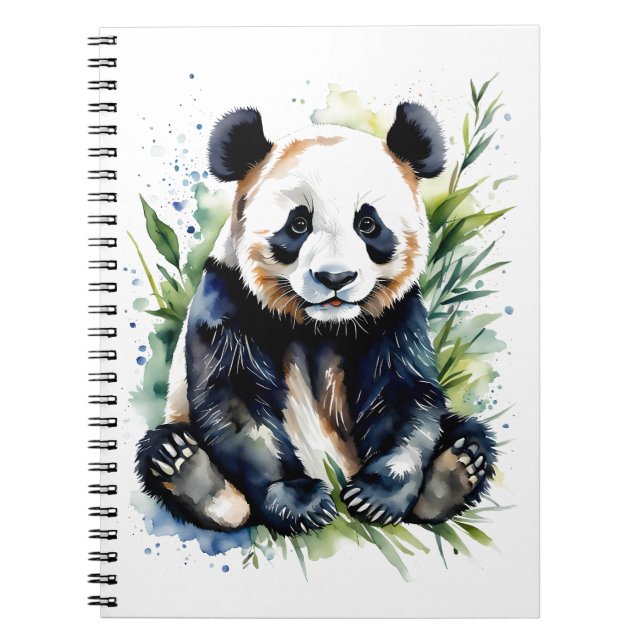 Beautiful Watercolor Panda Bear  Notebook (Front)