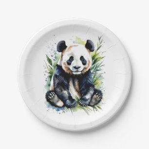 Beautiful Watercolor Panda Bear  Paper Plate