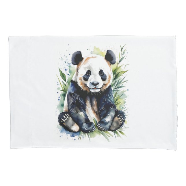 Beautiful Watercolor Panda Bear  Pillowcase (Front)