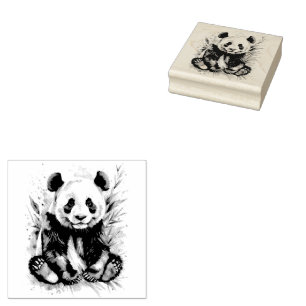 Beautiful Watercolor Panda Bear  Rubber Stamp