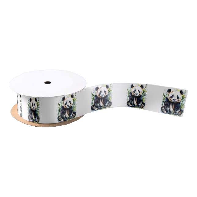 Beautiful Watercolor Panda Bear  Satin Ribbon (Spool)