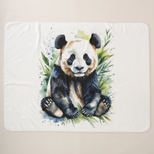 Beautiful Watercolor Panda Bear Sherpa Blanket