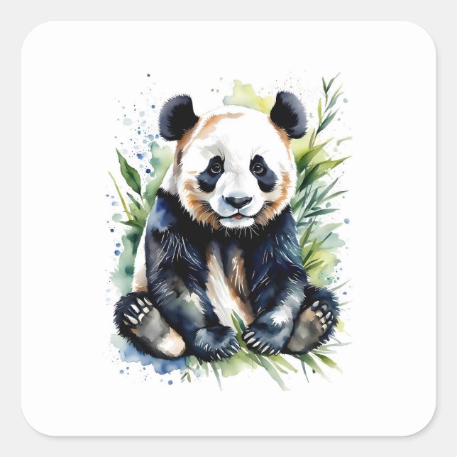Beautiful Watercolor Panda Bear  Square Sticker (Front)