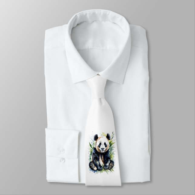 Beautiful Watercolor Panda Bear  Tie (Tied)