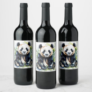 Beautiful Watercolor Panda Bear  Wine Label
