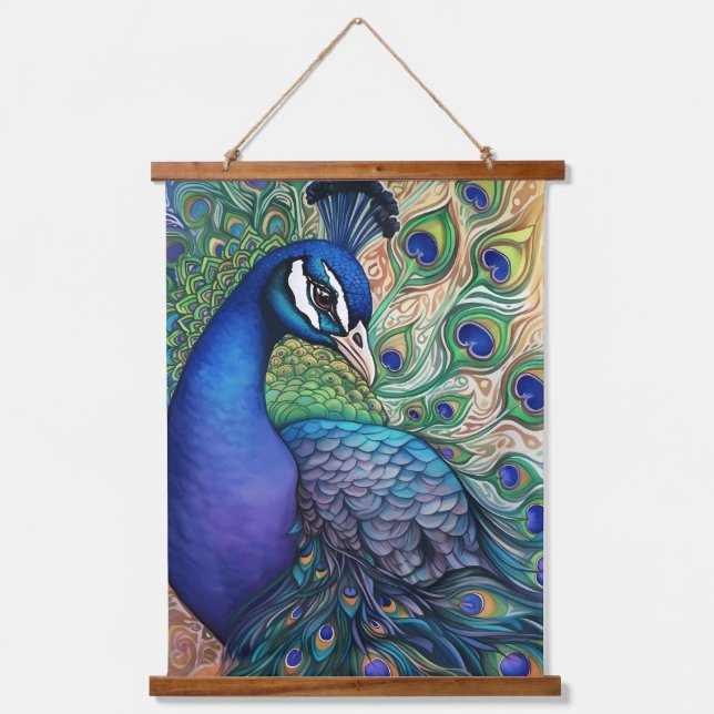 Beautiful Watercolor Peacock  Hanging Tapestry (Front)
