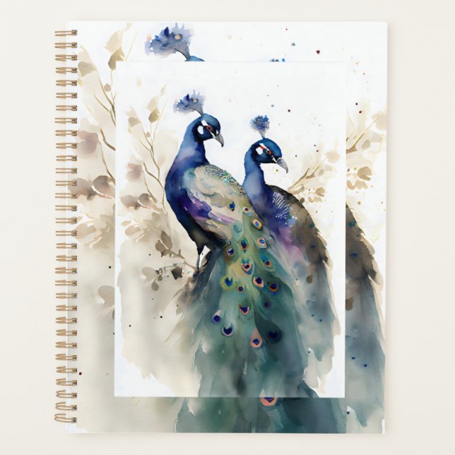 Beautiful Watercolor Peacock Pair Planner (Front)