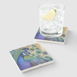 Beautiful Watercolor Peacock Stone Coaster