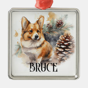 BEAUTIFUL WATERCOLOR PEMBROKE WELSH CORGI DOG METAL ORNAMENT