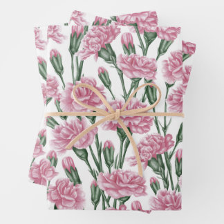 Beautiful Watercolor Pink Carnation Flowers Wrapping Paper Sheet