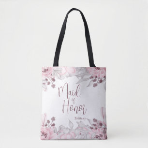 Beautiful Watercolor Pink Floral Maid of Honour Tote Bag