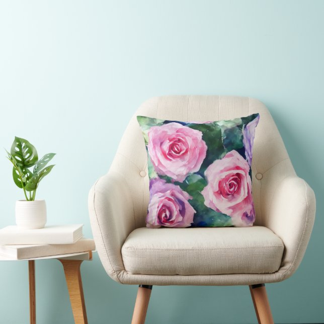 Beautiful Watercolor Pink Rose Popular Collection Throw Pillow (Chair)