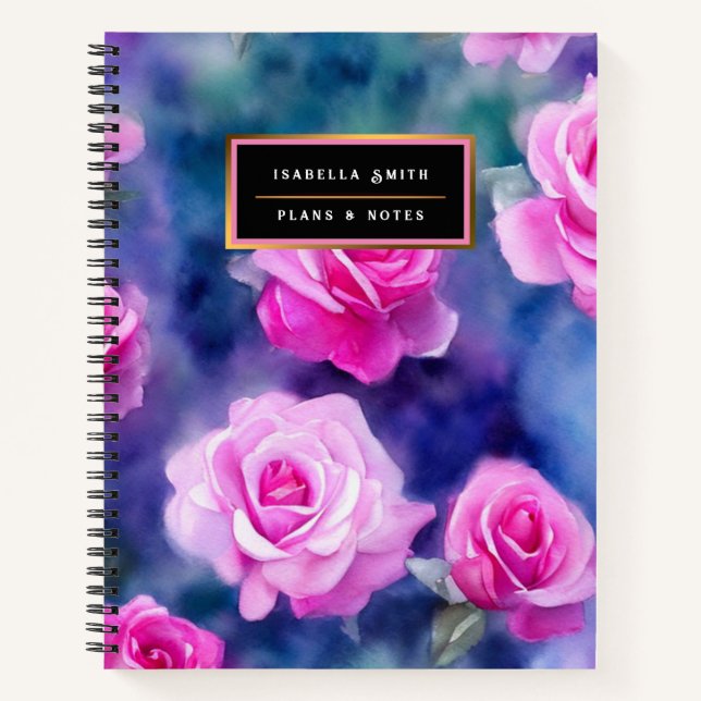 Beautiful Watercolor Pink Rose Trendy Collection Notebook (Front)
