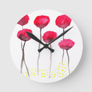 Beautiful watercolor poppies round clock