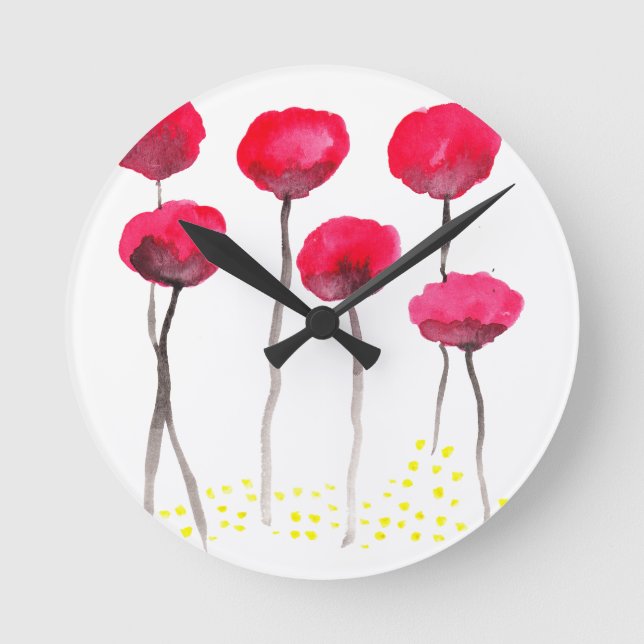 Beautiful watercolor poppies round clock (Front)