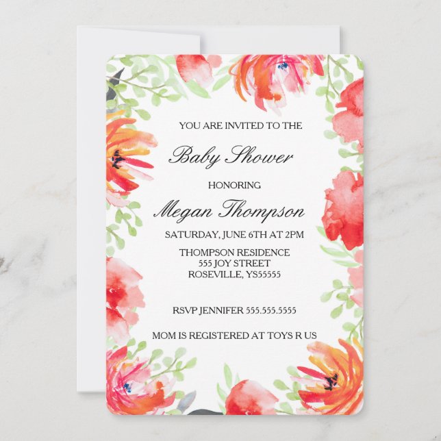 Beautiful Watercolor Poppy Flower Baby Shower Invitation (Front)
