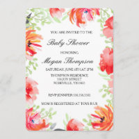 Beautiful Watercolor Poppy Flower Baby Shower