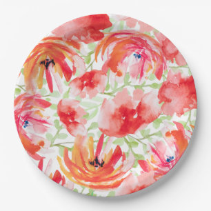 Beautiful Watercolor Poppy Flower Design Paper Plate