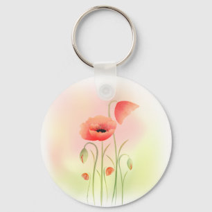Beautiful Watercolor Poppy Flower Keychain