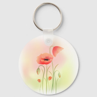 Beautiful Watercolor Poppy Flower Keychain