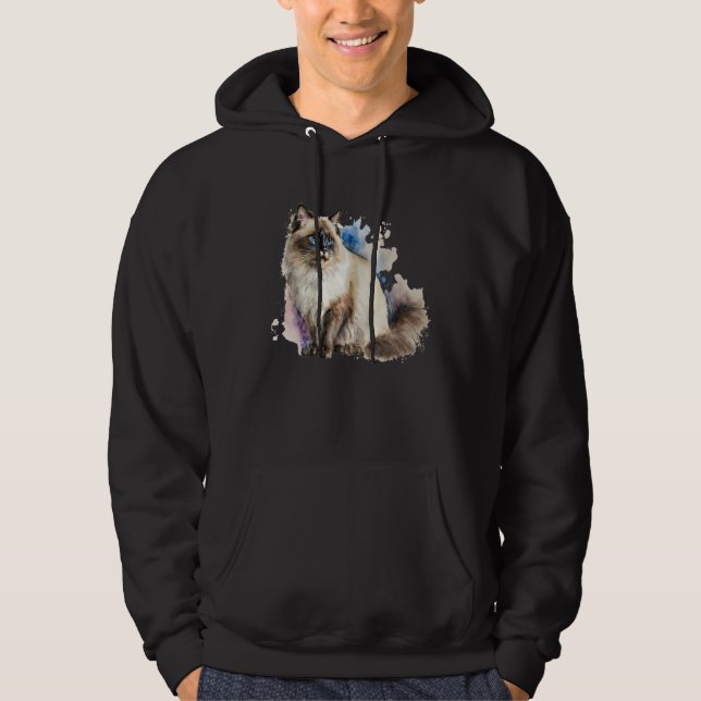 Beautiful Watercolor Ragdoll cat Portrait Hoodie (Front)