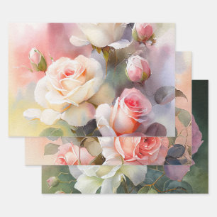 Beautiful Watercolor Roses Wrapping Paper Sheet
