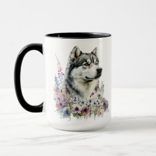 BEAUTIFUL WATERCOLOR SIBERIAN HUSKY DOG MUG