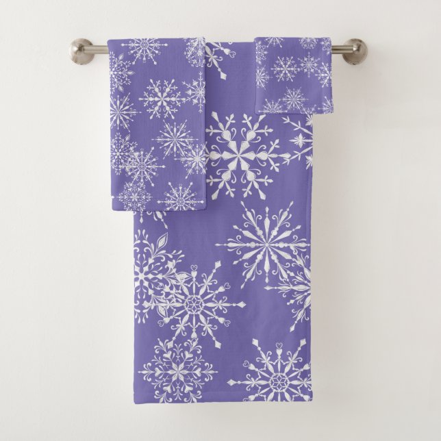 Beautiful Watercolor Snowflake Holiday  Bath Towel Set (Insitu)