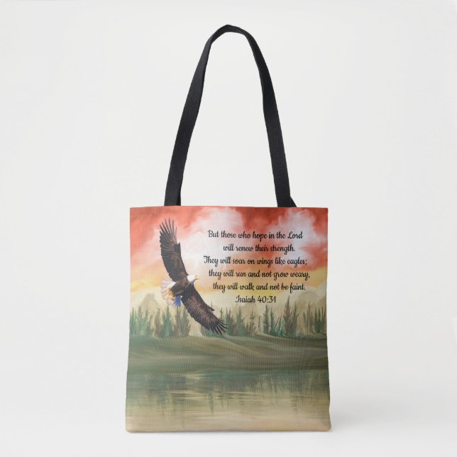 Beautiful Watercolor Soaring Eagle Isaiah 40:31 Tote Bag (Front)