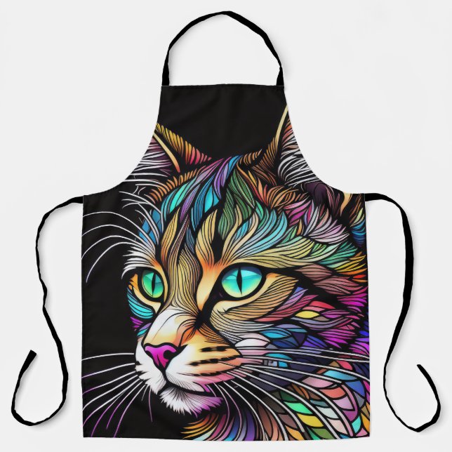 Beautiful Watercolor Stained Glass Cat Apron (Front)