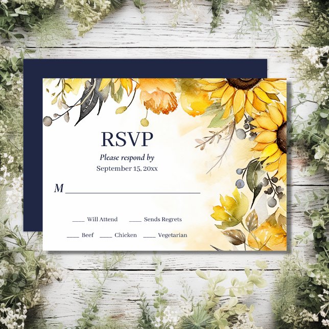 Beautiful Watercolor Sunflower Floral Wedding RSVP Card (Front and Back - Beautiful Watercolor Sunflower Floral Wedding RSVP Card)
