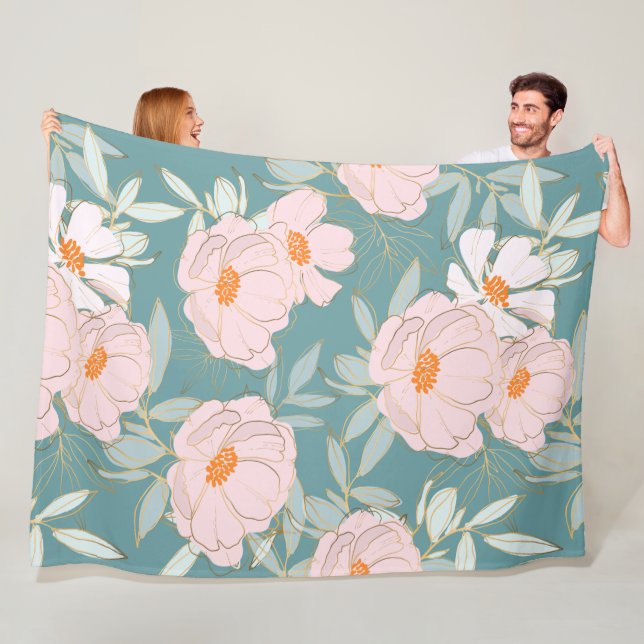 Beautiful watercolor sweet botanical blue pink fle fleece blanket (In Situ)