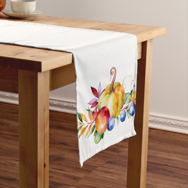 Beautiful Watercolor Thanksgiving Pumpkins Design Long Table Runner (In Situ)