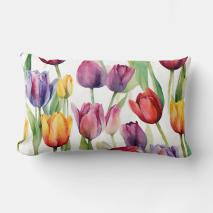 Beautiful Watercolor Tulip Flowers Lumbar Pillow