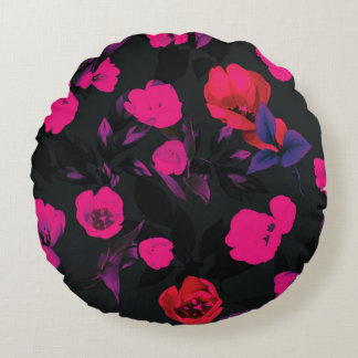 Beautiful watercolor tulip flowers seamless patter round pillow