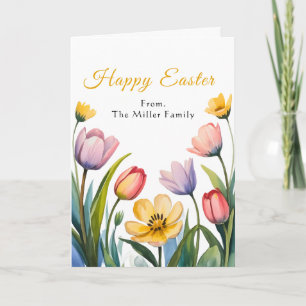 Beautiful Watercolor Tulips Easter Holiday Card