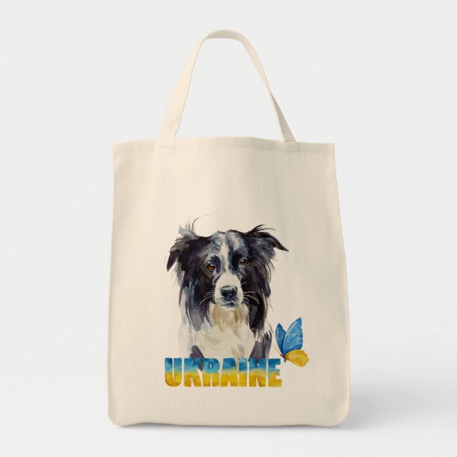 Beautiful Watercolor Ukraine Dog and Butterfly  Tote Bag (Front)