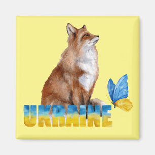 Beautiful Watercolor Ukraine Fox and Butterfly  Magnet