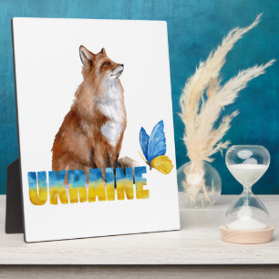 Beautiful Watercolor Ukraine Fox and Butterfly  Plaque
