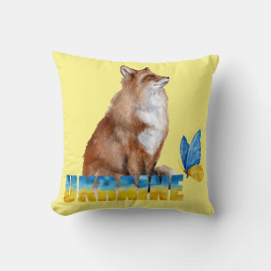 Beautiful Watercolor Ukraine Fox and Butterfly Throw Pillow