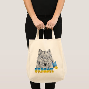 Beautiful Watercolor Ukraine Wolf and Butterfly Tote Bag