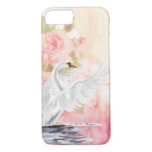 Beautiful Watercolor White Swan and Roses  Case-Mate iPhone Case