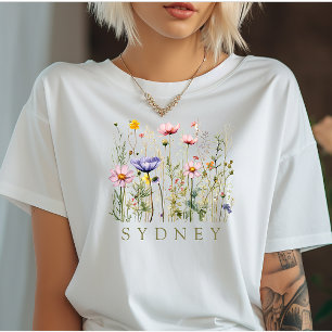 Beautiful Watercolor Wildflower Botanical Garden T-Shirt