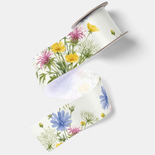 Beautiful watercolor wildflower satin ribbon
