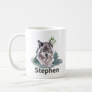 Beautiful Watercolor Wolf Personalized Name Coffee Mug