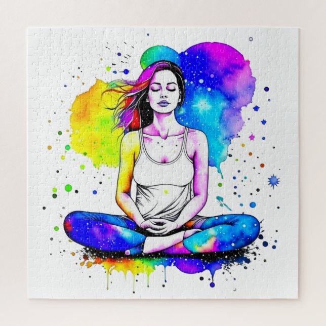 Beautiful Watercolor Woman Meditating Abstract Jigsaw Puzzle (Vertical)