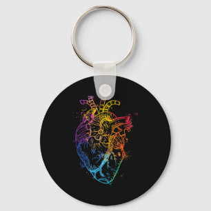 Beautiful Watercolour Rainbow Heart Organ Human Bo Keychain