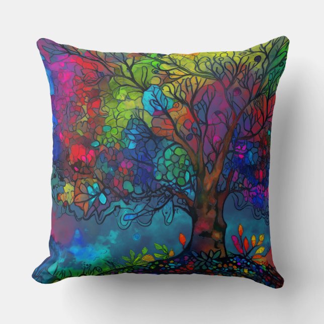 Beautiful Watercolour Tree Throw Pillow (Front)